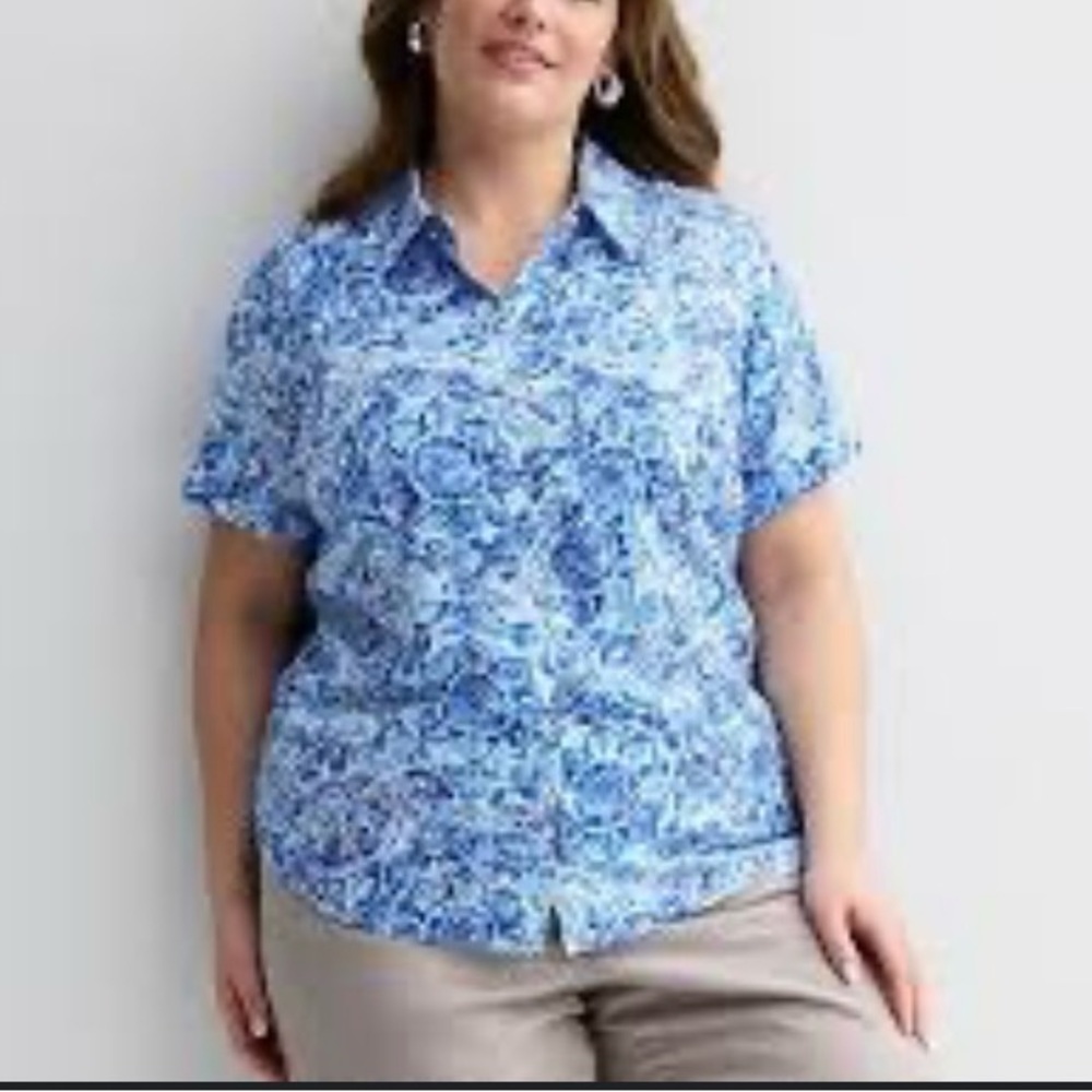 Croft & Barrow Blue Notched Collar Button Down Shirt